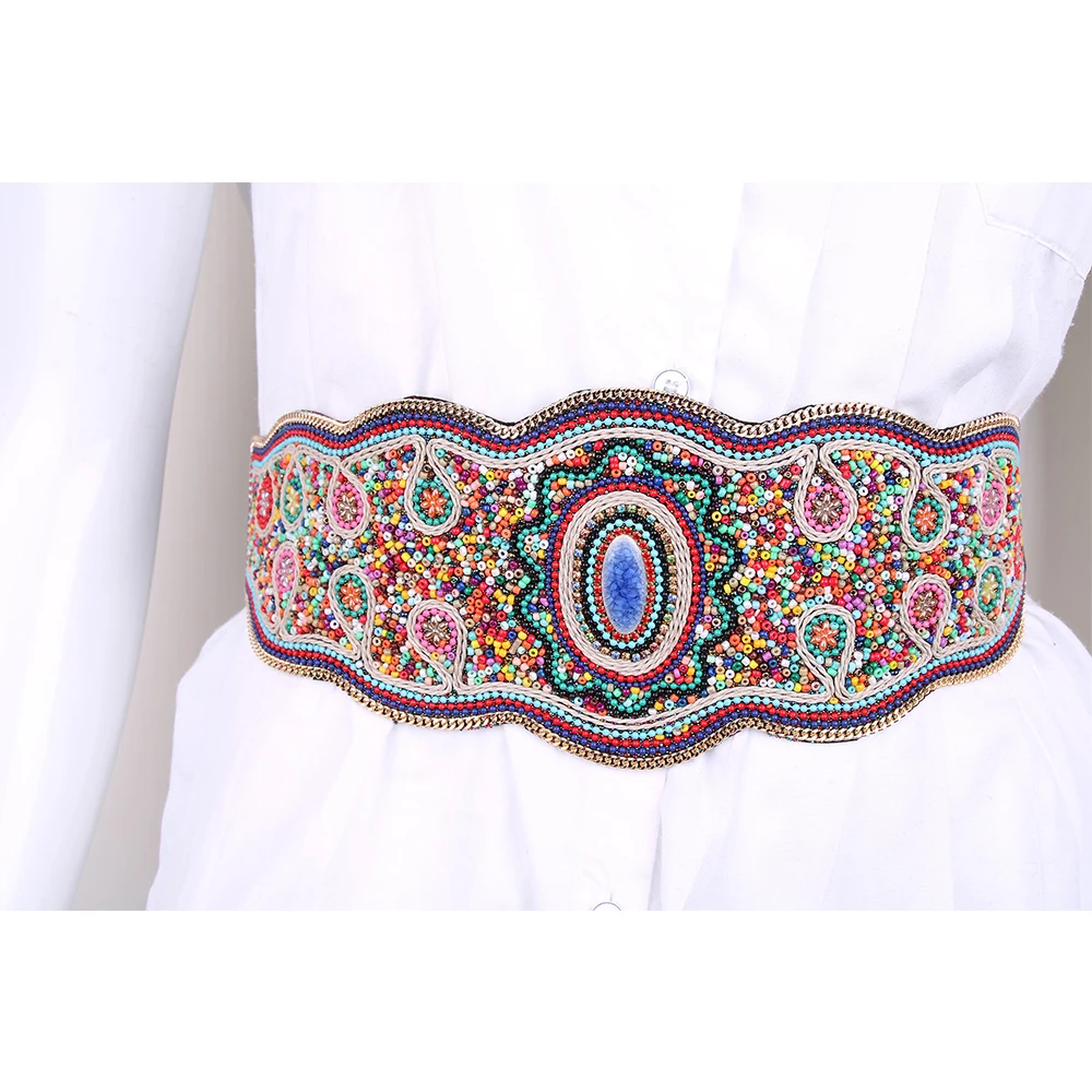 2023 New Bohemian Style New Women's Pure Handmade Beads Elastic Waistband Sweet Versatile Women's Decorative Belt SCM0033
