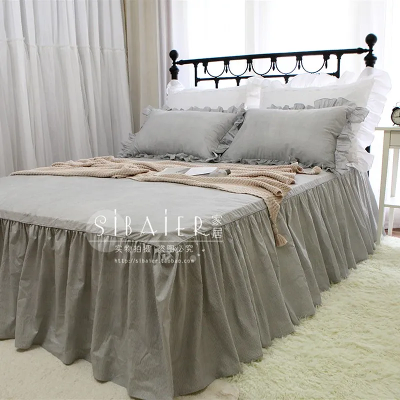 Handsome Stripe Thickened European-Sle Simple Pure Cotton Skirt Single Double Full H Bed Sheet Beds...
