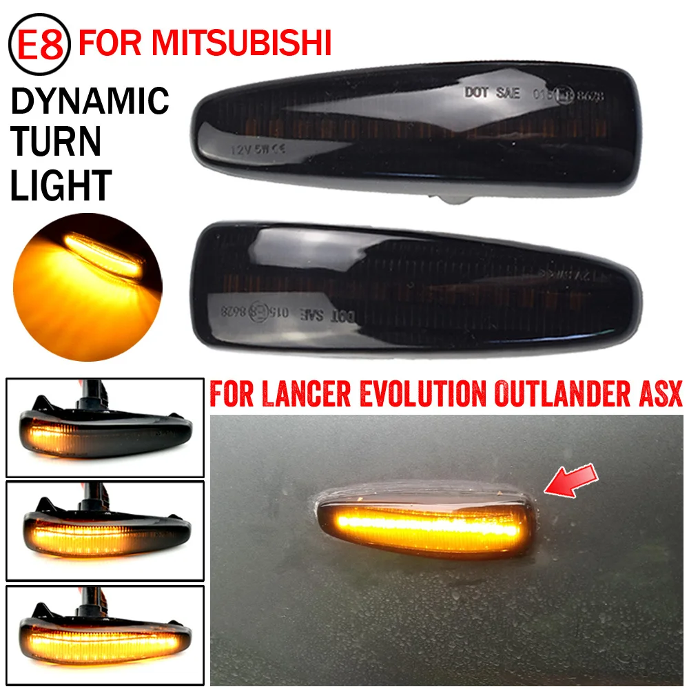 

2 pieces Amber Dynamic LED Fender Side Marker Turn Signal Lights Yellow 8351A001 For Mistubish Lancer EVO X Smoke LED Light