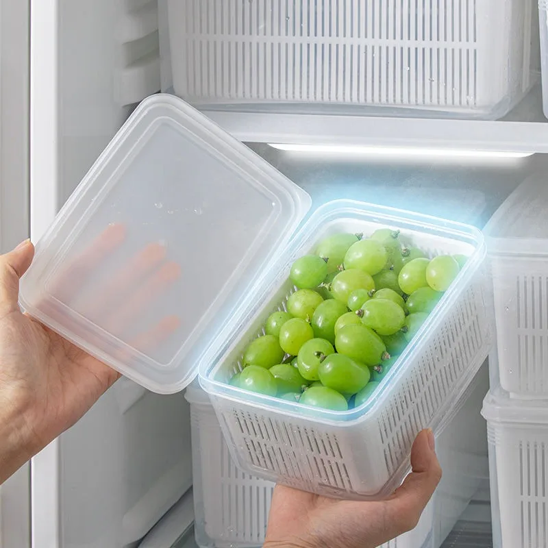 

Refrigerator Keep Fresh Box Kitchen Storage Box Vegetable Fruit Drain Crisper Multifunctional Plastic Basket Container With Lip