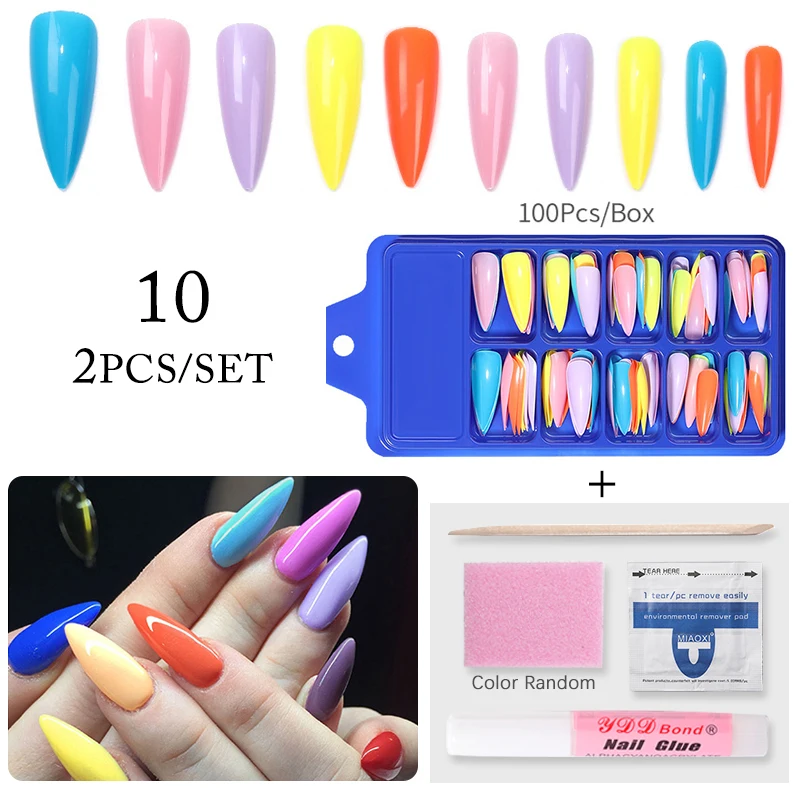 1 Set 100Pcs Gel Nails Extension Nail Tips with Remover Pusher Full Cover Sculpted Clear Coffin False Nail Tips Kits images - 6