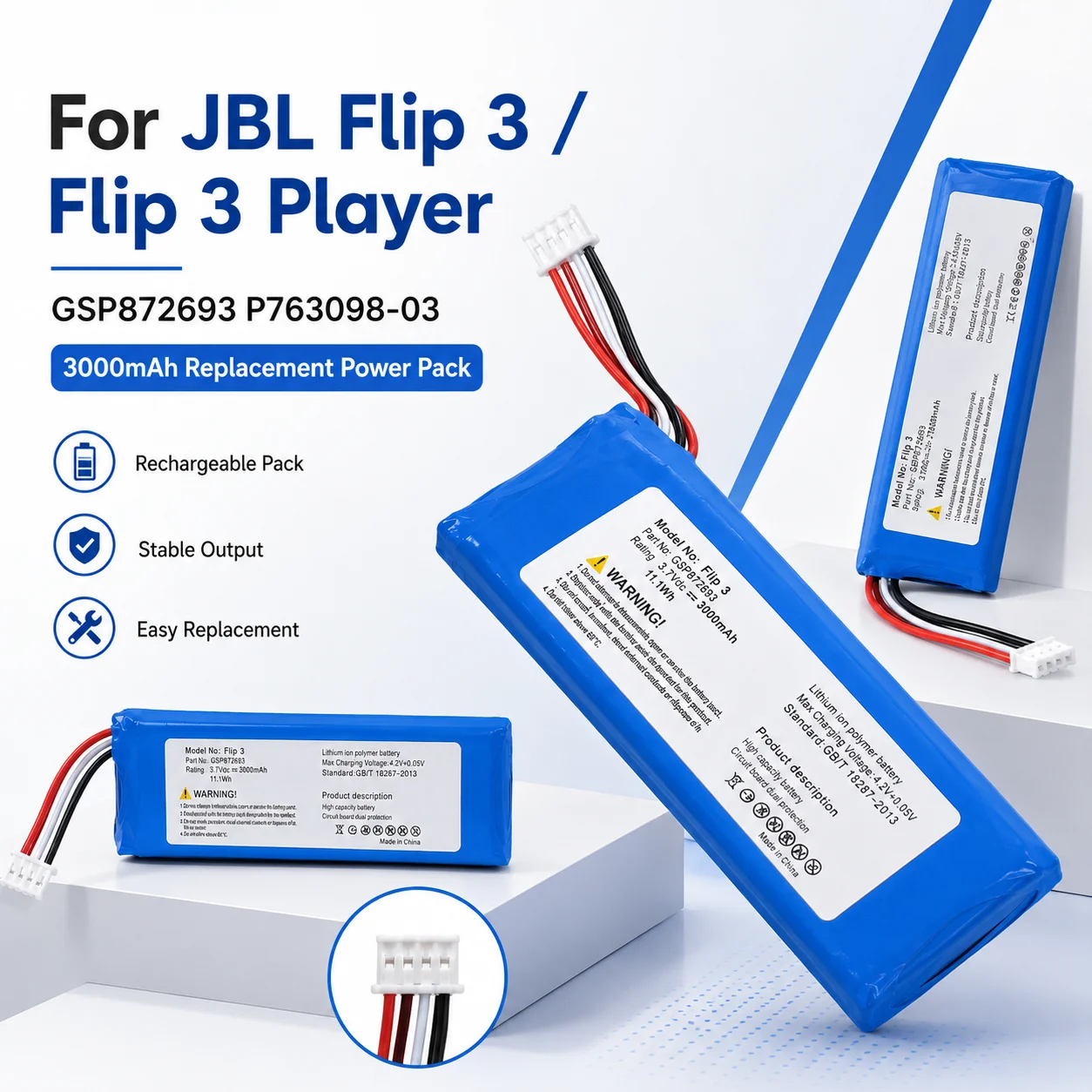 Фото Аккумулятор 3000 мАч 3.7В для Bluetooth-колонки JBL Flip 3 Flip3 Special Edition Stealth Edition №1