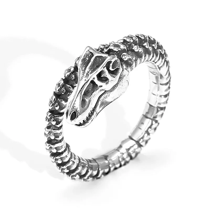 

002-JZ-97 JZFSILVER Silver S925 Fashion Adjustable Retro Luxury Exaggerated Dinosaur Skeleton Ring For Men Women Wedding Jewelry