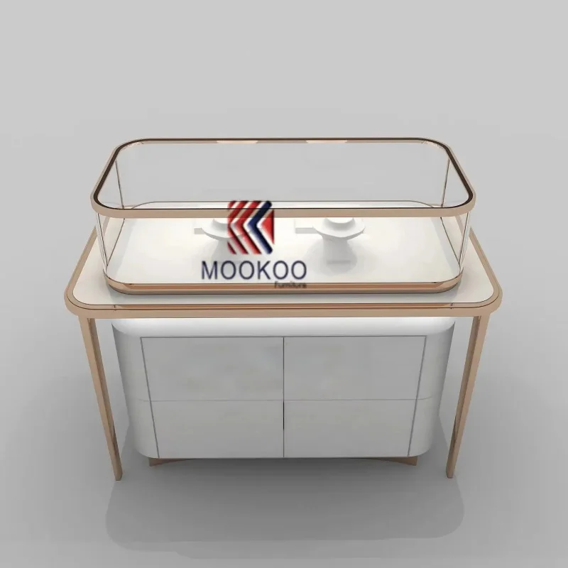 Элитный демонстрационный шкаф для ювелирных изделий с отделкой из розового золота, стеклянными вставками и встроенным хранилищем (art.: 3920da4cb9b2b) - 3920da4cb9b2b