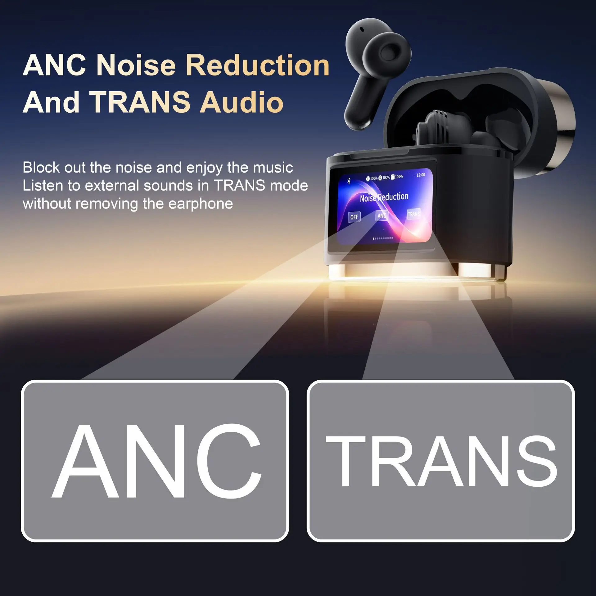 Фото Наушники-вкладыши Smart ANC с шумоподавлением TRANS Audio Наушники со сверхдлительным режимом ожидания Сенсорный цветной экран Беспроводные Bluetooth-наушники №3