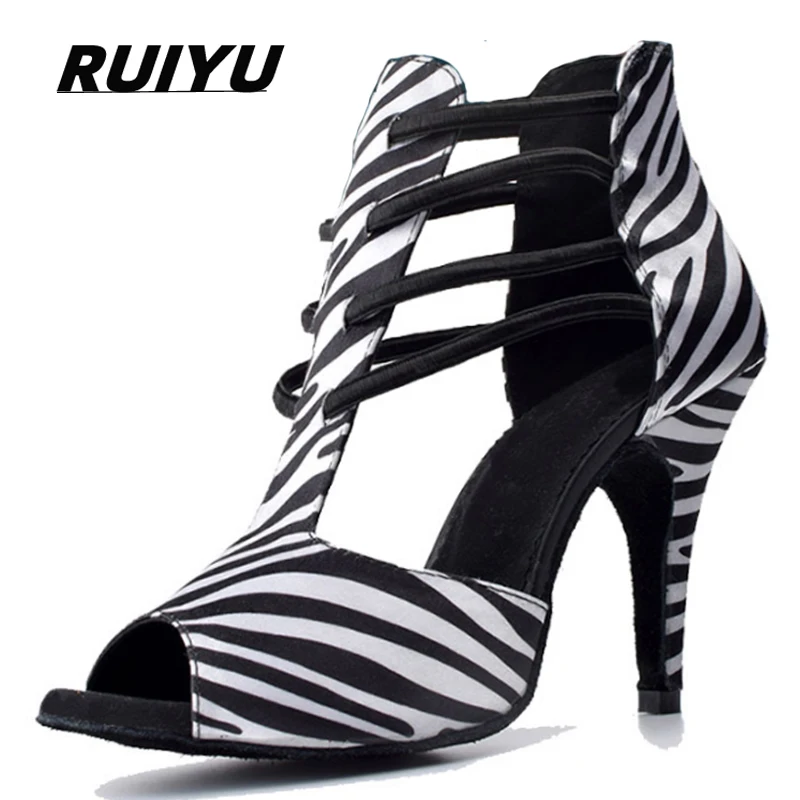

Summer Latin Dance Shoes Ladies Salsa Tango Ballroom Party Sneakers Zebra Satin High Heel Sandals Girls Jazz Dance Shoes