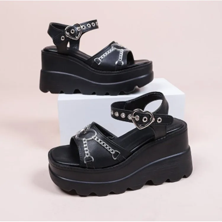 Platform Wedge Sandals for Women Fashion Goth Shoes Female Girls Buckle Strap Comfy Casual High Heel Bran New 2022 Summer Sale