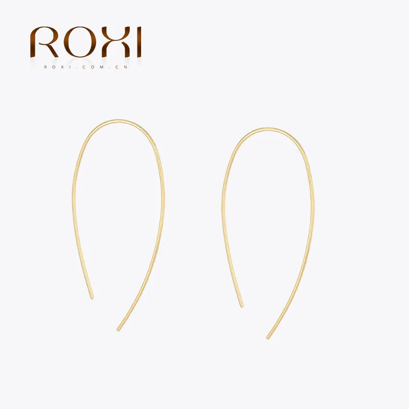 

ROXI 925 Sterling Silver 0.8mm Thin Chain Handmade Ear Line Glossy Ear Piercing 18k Gold Plated Stud Earrings For Women Joyas