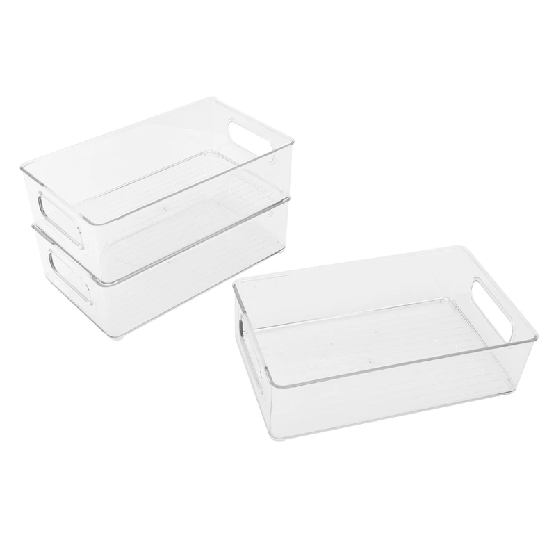 

3 Pack Plastic Kitchen Pantry Cabinet,Refrigerator Or Freezer Food Storage Bins,Organizer For Fruit,Snacks,10 Inch Long