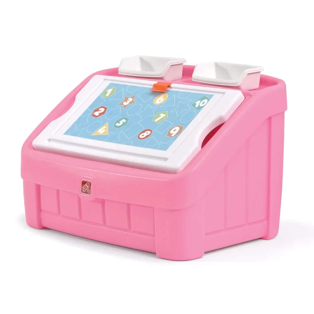 

2-in-1 Pink Toy Storage Box & Art Lid Plastic Toy Chest