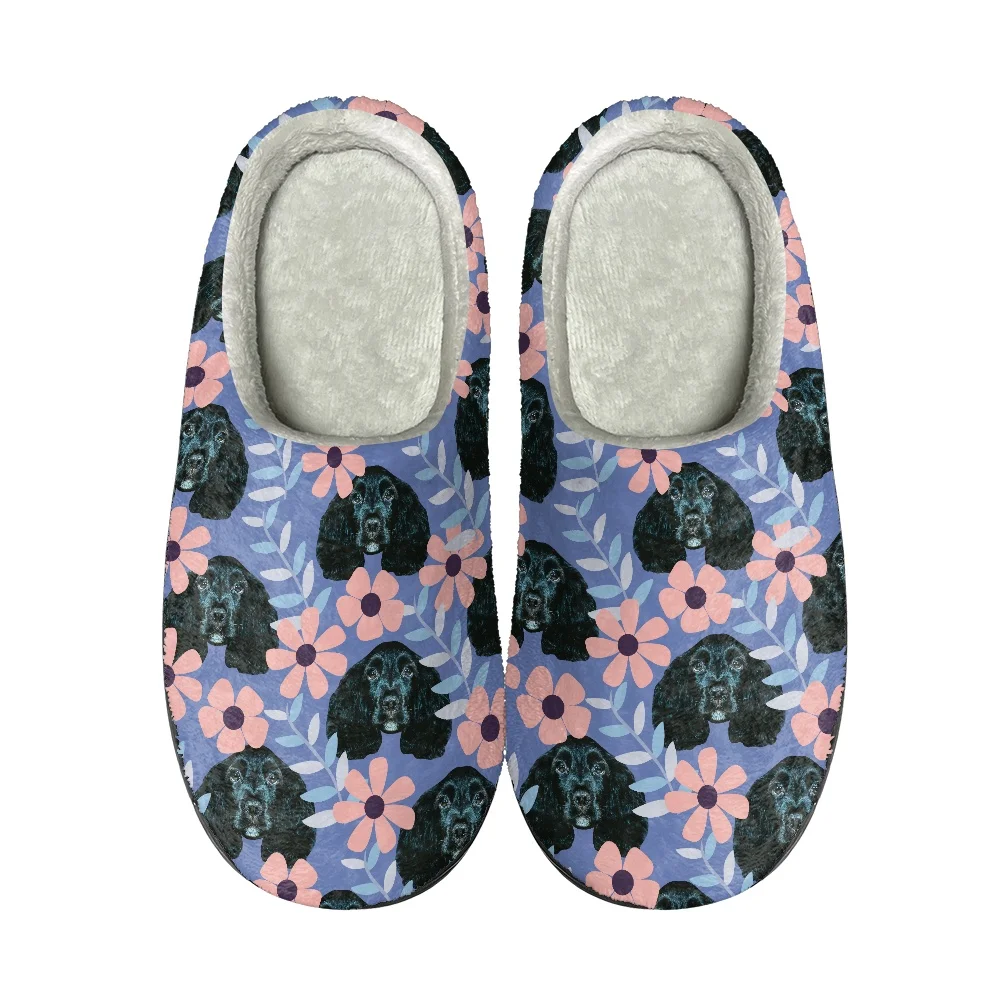 

Cute Dog Flowers And Plants Print Home Cotton Custom Slippers Mens Womens Sandals Plush Casual Keep Warm Shoes Thermal Slippe