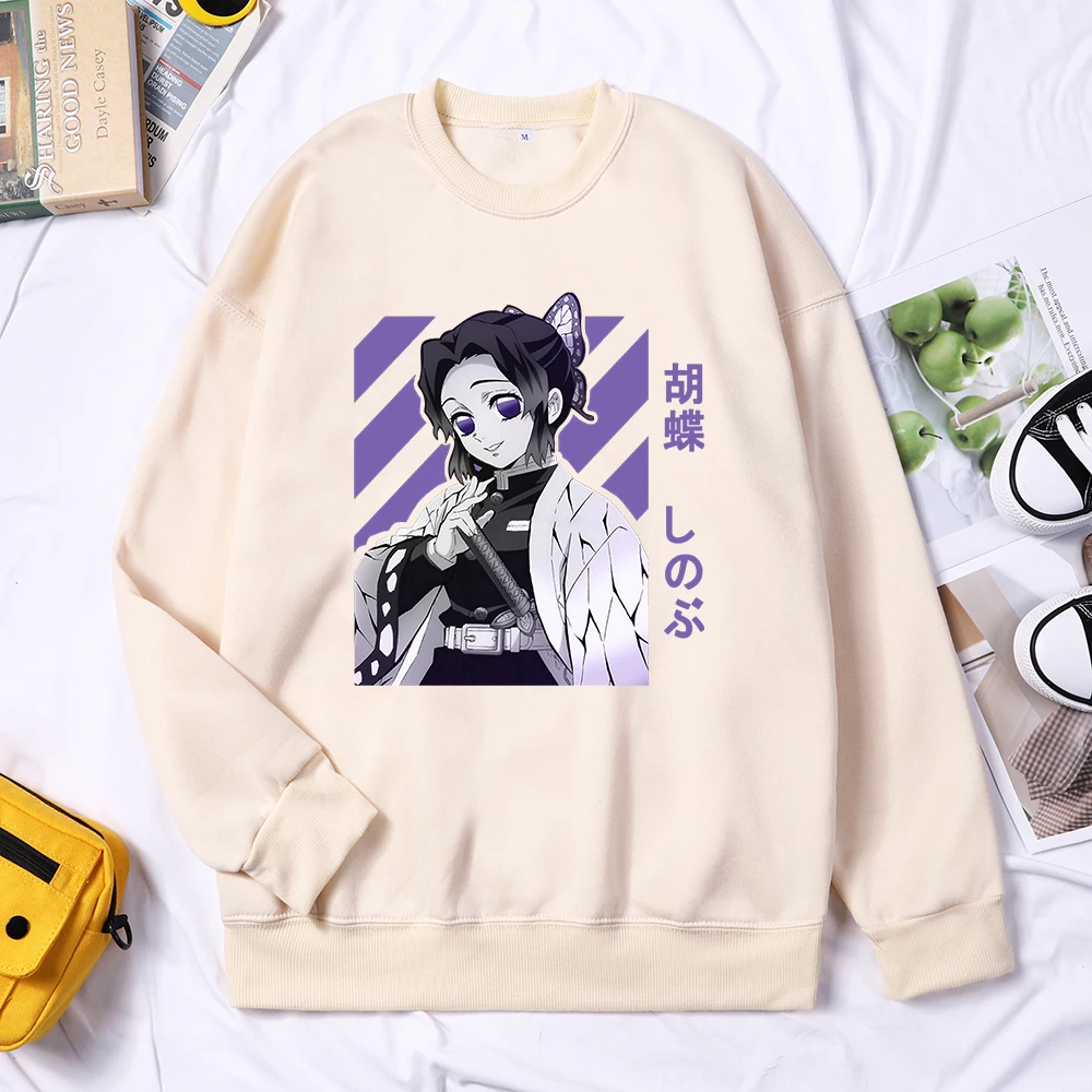 

Женские топы Shinobu с аниме рассекающим демонов кочоу, флисовый Универсальный пуловер, свободный свитер в стиле Харадзюку, флисовая женская одежда с круглым вырезом
