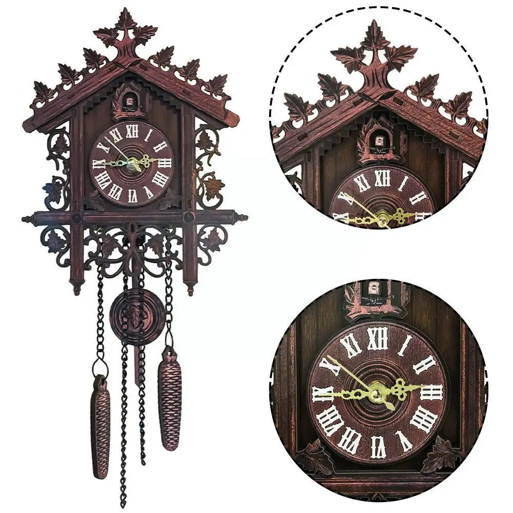 Купи Retro Cuckoo Clock Living Room Wall Clock Bird Cuckoo Home Alarm Alarm Carved Day Clock Hand Wooden O1k1 за 721 рублей в магазине AliExpress