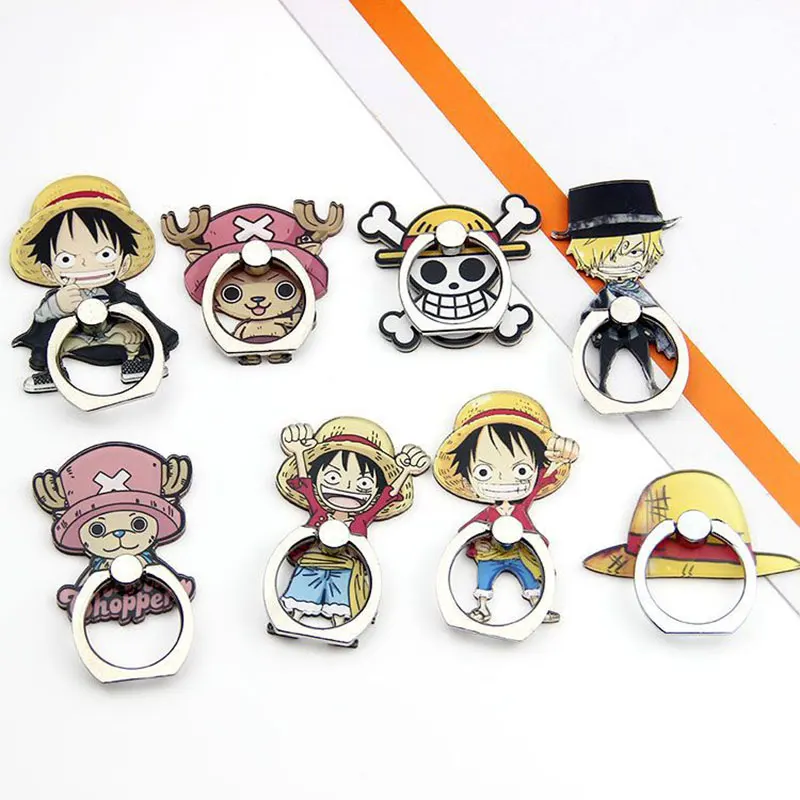 

Anime One Piece Figures Mobile Phone Holder Luffy Finger Ring Cartoon Model Rotatable Stand Grip Kawaii Pad Sticker Bracket