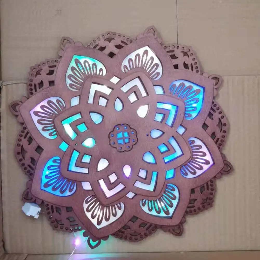 

Ночник с мандалой для йоги, светодиодный многослойный резной элегантный подвесной светодиодный светильник для спальни, ночная лампа, Дерев...