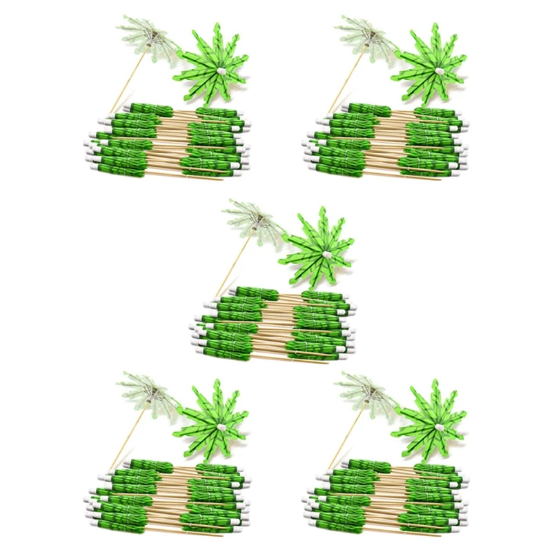 

200X Green Coconut Tree Toothpicks Paper Umbrellas Toothpicks Handmade Cocktail Parasol Sticks For Cocktail Decorations