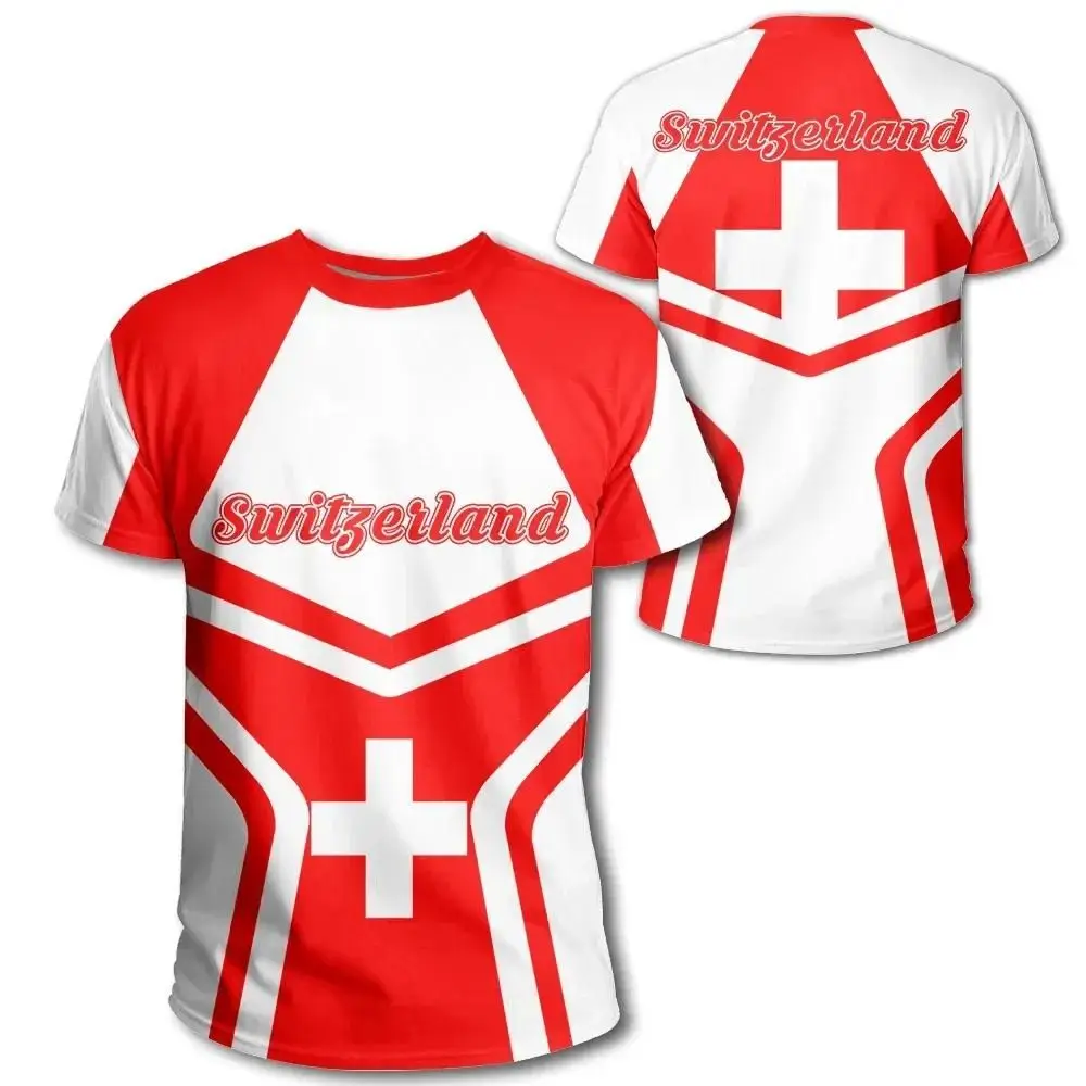 

Custom Name Swiss Flag 3D T-Shirts Summer Switzerland Badge Tailored Shirts O-Neck Short Sleeves Loose T-Shirts For Men