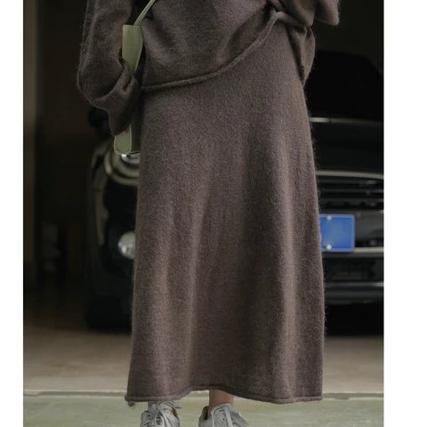 50% шерсть, 30% вязаные женские осенние юбки из мохера, свободная одежда, женские длинные юбки трапециевидной формы с высокой талией Faldas Femme, уличная одежда