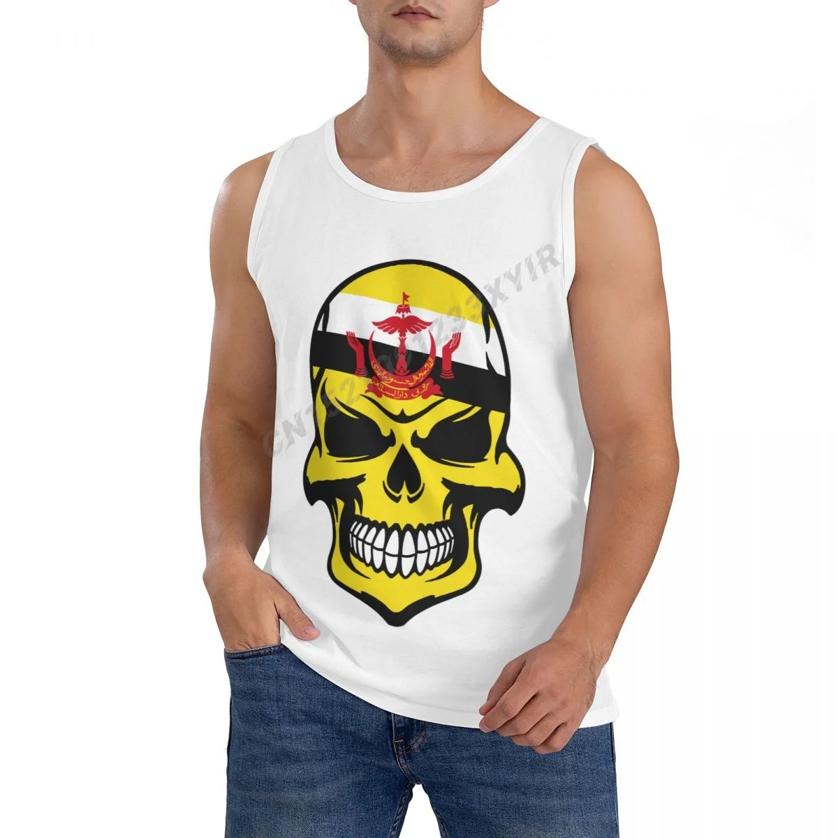 

Men Tank Top Brunei Flag Cool Bruneian Skull TankTop Men's Shirt 100% Cotton S-3XL O-neck Sleeveless Cool Summer