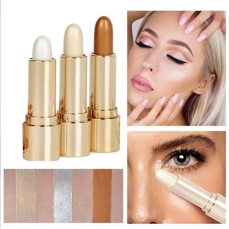 

3 Colors 3D Face Brighten Highlighter Bar Cosmetic Face Contour Bronzer Shimmer Highlighter Stick Concealer Cream Makeup tool