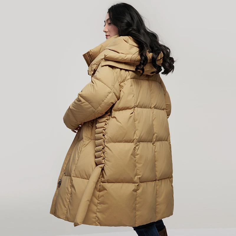 New Parkas  Casacos De Inverno Feminino 2022  90%  White Duck Down  Long coat High Street  Appliques  Hat Detachable