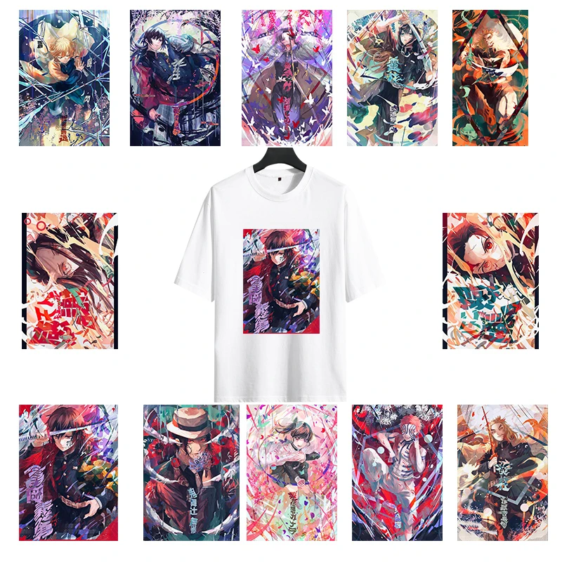 

Demon Slayer Anime Heat Transfer T-Shirts for Men and Women Agatsuma Zenitsu Printed Fusible Vinyl Stripes Iron On Patches