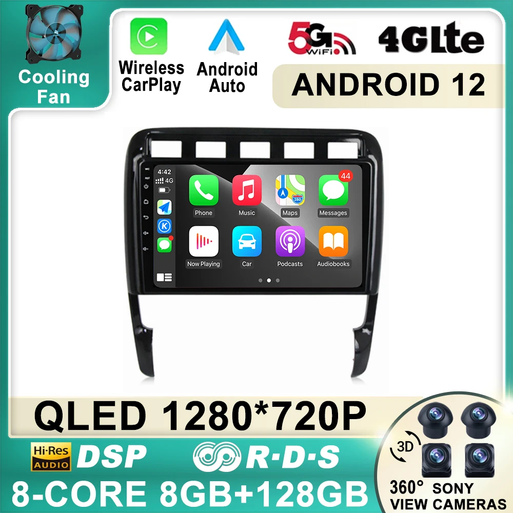 

Автомагнитола для Porsche Cayenne I 1 9PA 2002-2010, мультимедийный проигрыватель с QLED навигацией, GPS, стерео, авто, Android 12, BT, No 2 Din, DVD