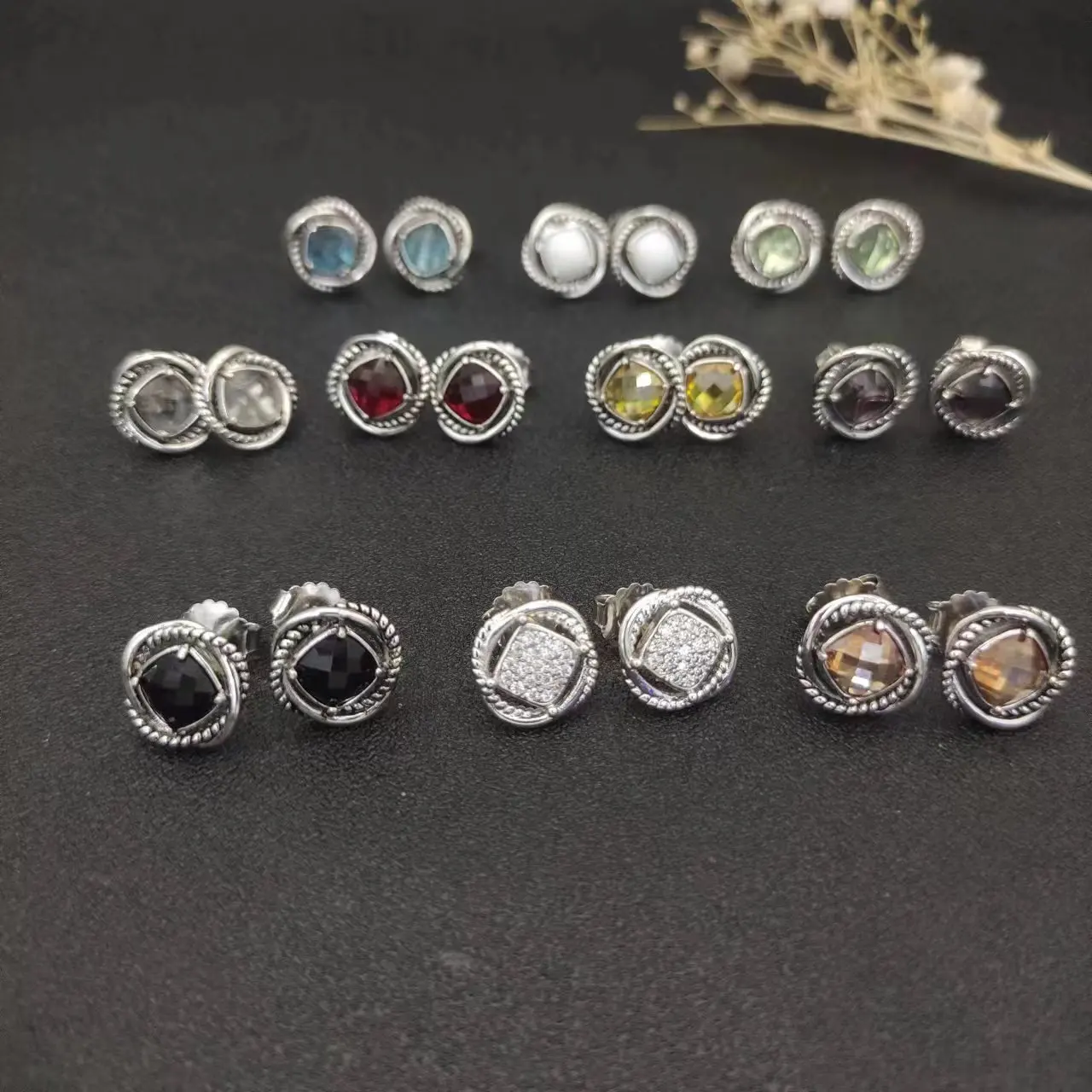 David Yurman Cable Classics Tetragonal Stone Earrings in Sterling Silver With Amethyst and Pave Diamonds Jewelers