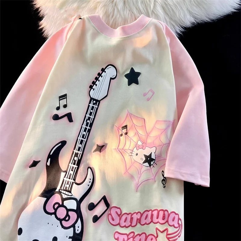 Sanrio 100% чистый хлопок американская ретро необычная футболка с короткими рукавами