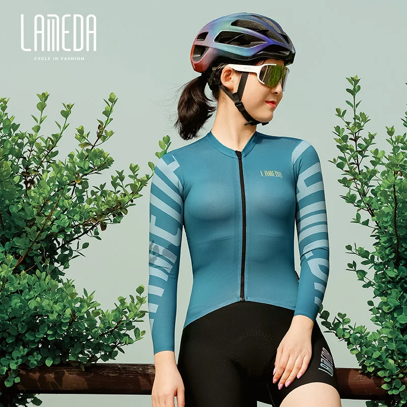 LAMEDA Cycling Jersey Women's Long Sleeve Top Bike Shirt Bicycle Clothing Full Zipper Tight Fitting Biking Jerseys Breathable