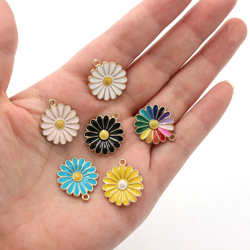 10 шт./лот 18x20 мм белый синий желтый цветок с масляной эмалью DIY Подвески для сумки