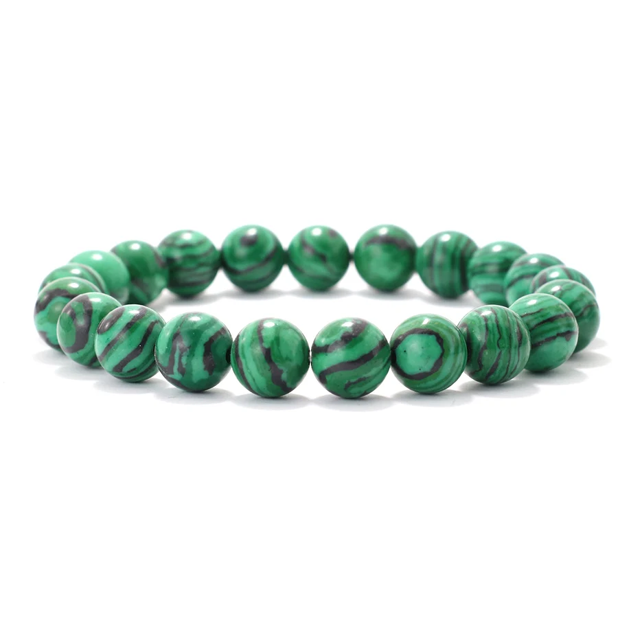 Браслет Унисекс С Малахитовыми Бусинами 4/6/8/10 Мм Зеленый Круглый Шарм Для