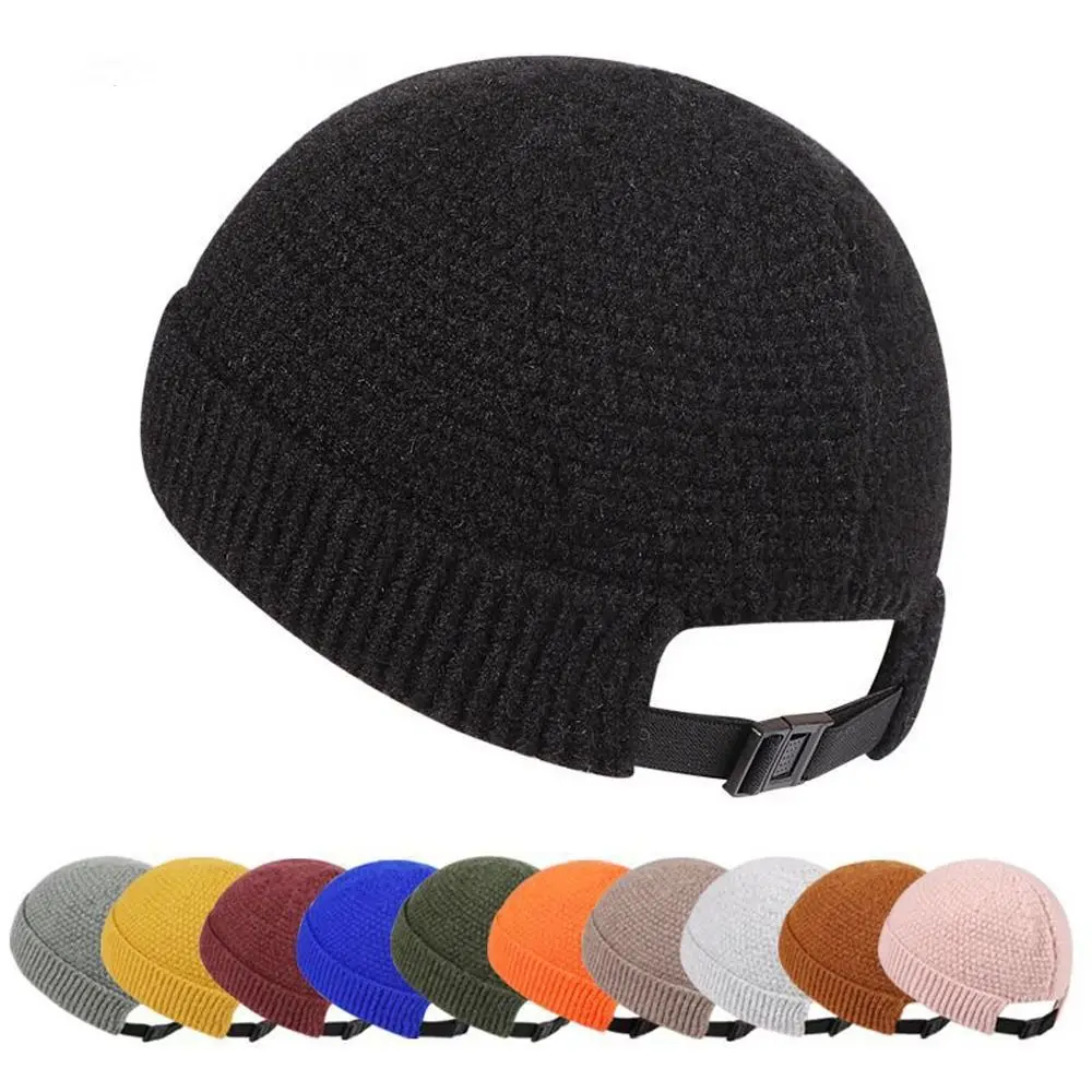 

Solid Color Warm Knitted Brimless Hats Men Beanies Winter Autumn Unisex Caps Cotton Blends Skullcap Cold-proof Cap