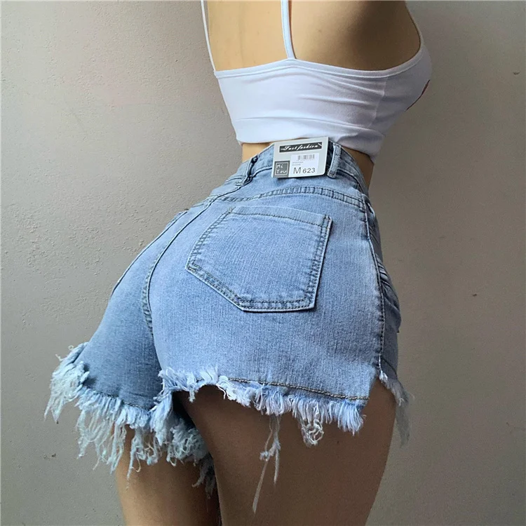 

Trend Sweet 2022 New Stretch High Waist Tight Denim Straight Shorts Street Style Solid Color Sexy Tassel Women's Clothing03DL