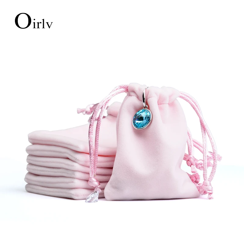 50pcs Oirlv Jewelry Drawstring Bag Custom Logo Gift Bags Velvet Drawstring Pouch Bag Korean Rope Portable Jewelry Drawstring Bag