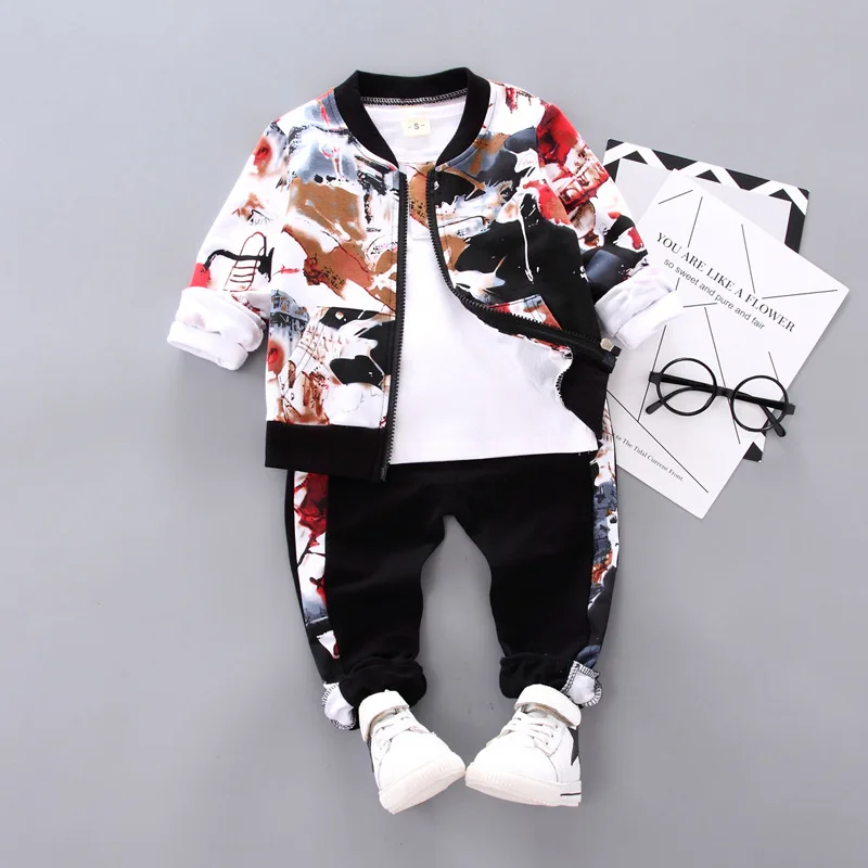 

Babies Autumn Suit 1-5 Year Old Infant Boy's Spring Ink Wash Graffiti Print Jacket Cotton Shirt Pants Korean 3PCS Kids Tracksuit