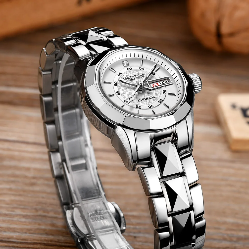 JSDUN Sapphire Mirror Tungsten Steel Limited Edition Women Automatic Mechanical Watch Casual Lady Watches Imported Movement enlarge