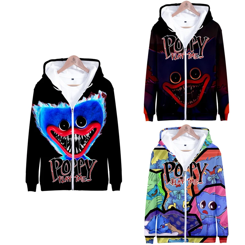 

Anime Poppy Playtime Hoodies Huggy Wuggy Horror 3D Printing Jackets Long Sleeve Zipper Hooded Sweatshirt Men Women