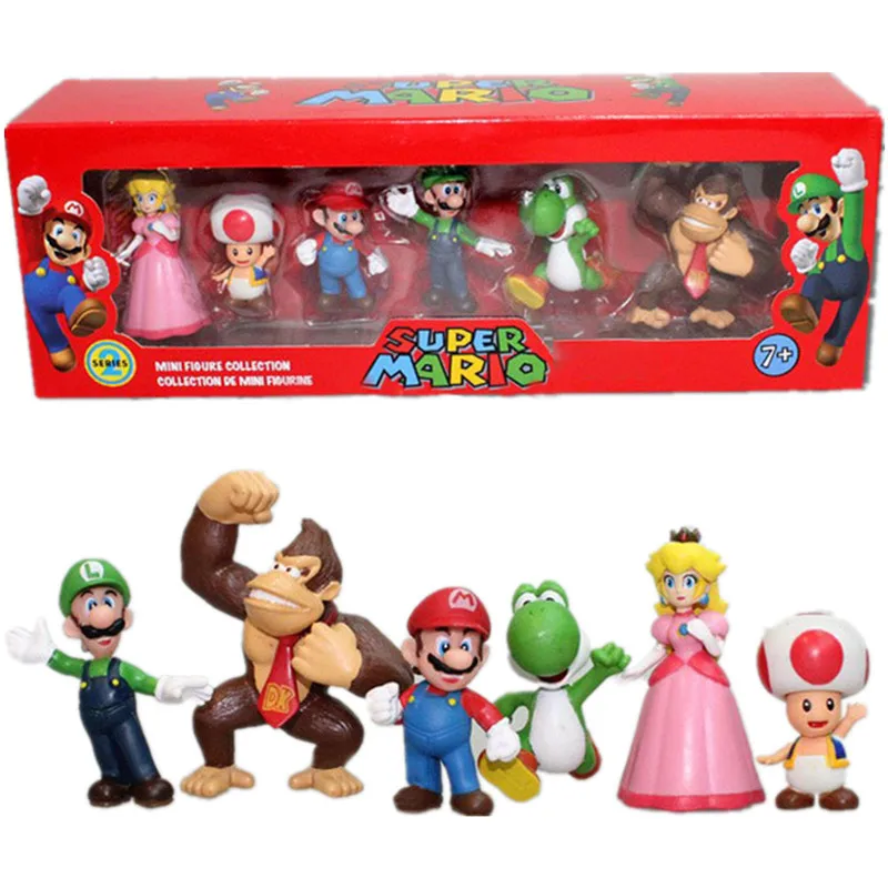

6pcs/box Super Mario Bros PVC Action Figure Toy Dolls Model Set Luigi Yoshi Donkey Kong Mushroom for Kids Boy Girl Birthday Gift