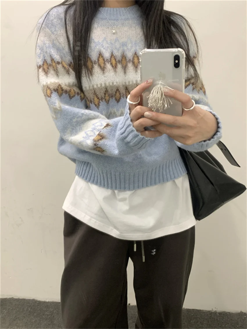 Женский трикотажный свитер Alien Kitty Голубой мягкий вязаный пуловер с нежными