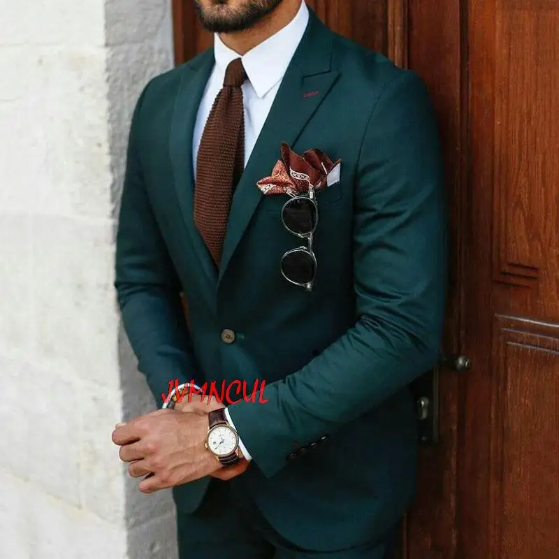 

2022 Green Business Men Suits for Wedding Groom Tuxedo Customize Best Man Outfit Groomsmen 2Piece Man Ternos Peak Lapel Traj