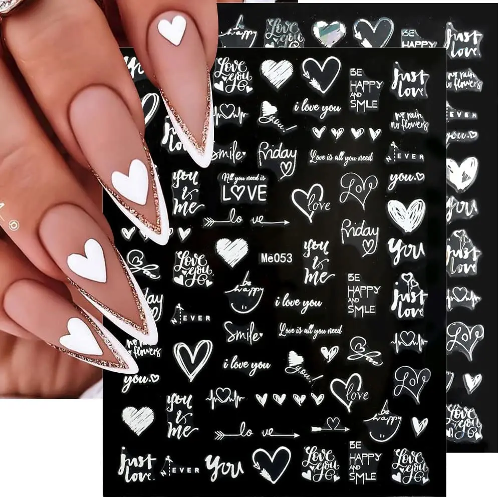 

1PCS 3D Laser Heart Letter Nail Sticker 3D Self Adhesive Nail Art Stickers Letters Hearts Valentines Day Nail Heart Sticker