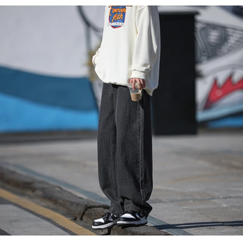 Men Clothing Autumn Straight Loose Cylinder Jeans Vintage Chaopai Versatile Comfortable Blue Broad Leg Harun Trousers Women New