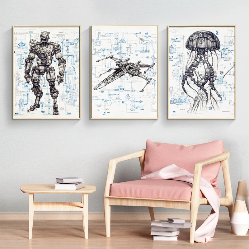 

Canvas Posters Mech Schematic High Quality Art Hanging Living Room Comics Pictures Decorative Christmas Gifts Modern Home