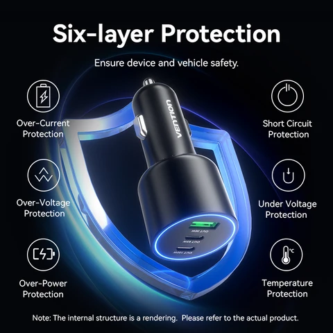 Автомобильное зарядное устройство Vention 165 Вт USB C, 3 порта PD QC 4,0 45 Вт для Samsung S25 iPhone 17 16 Macbook 100 Вт, адаптер для быстрой зарядки со светодиодом