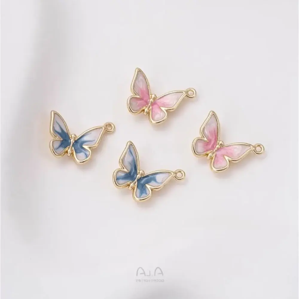 14-каратное золото эмаль падающее масло синий белый розовый подвеска-бабочка