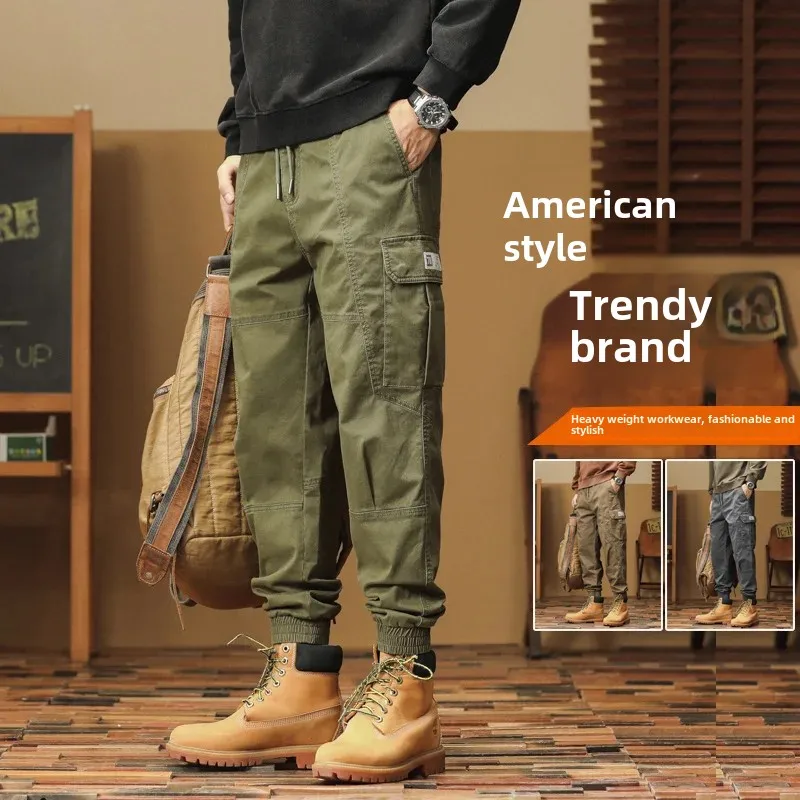 Loose-Fit Men's Cargo Pants Stylish Straight-Leg Casual Trousers Japanese Style Male Generated By AI For Spring Autumn