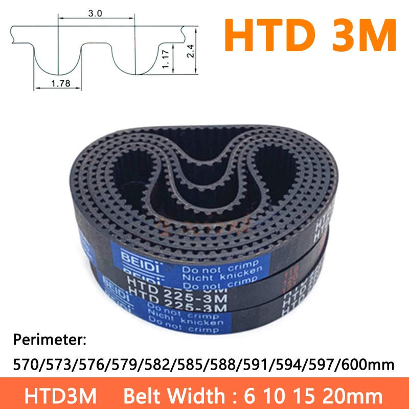 

Arc HTD 3M Timing Belt Width 6 10 15 20mm Perimeter 570/573/576/579/582/585/588/591/594/597/600mm Rubber Closed Loop Drive Belts