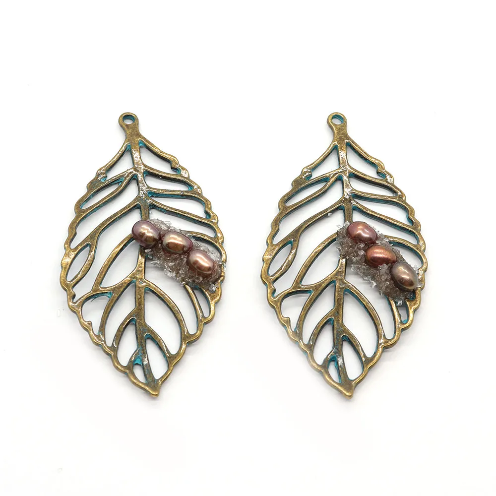 Модный натуральный пресноводный жемчуг в форме листа с Цинковым Сплавом, подвеска «сделай сам», ожерелье, серьги, аксессуары, 1 шт., 35x71 мм