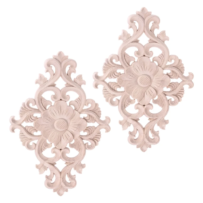 

2pcs Wood Carved Onlay Corner Applique Moulding Decal Furniture Cabinet Door